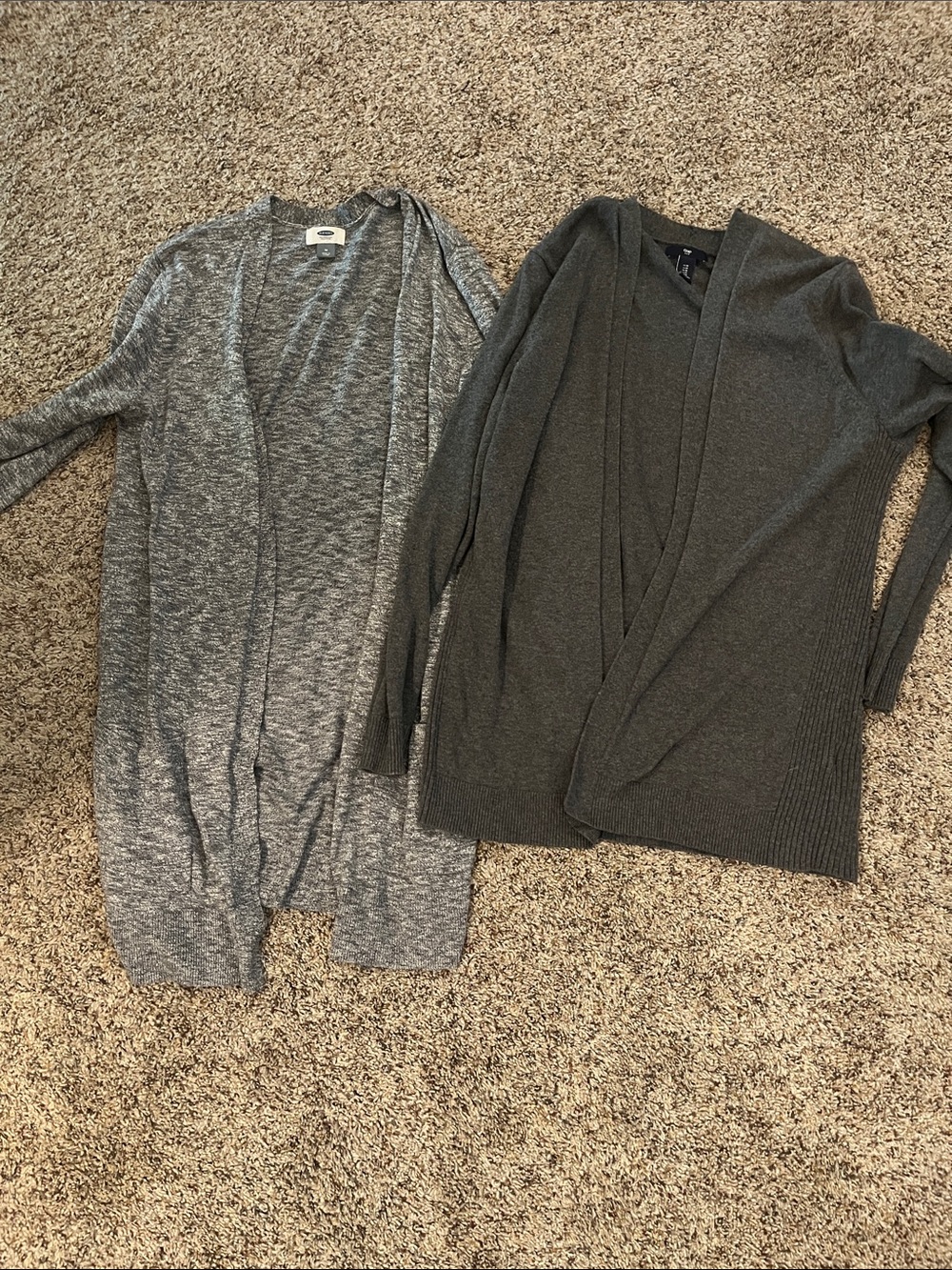 GAP Women's Gray and Charcoal Open-Front Cardigans Duo